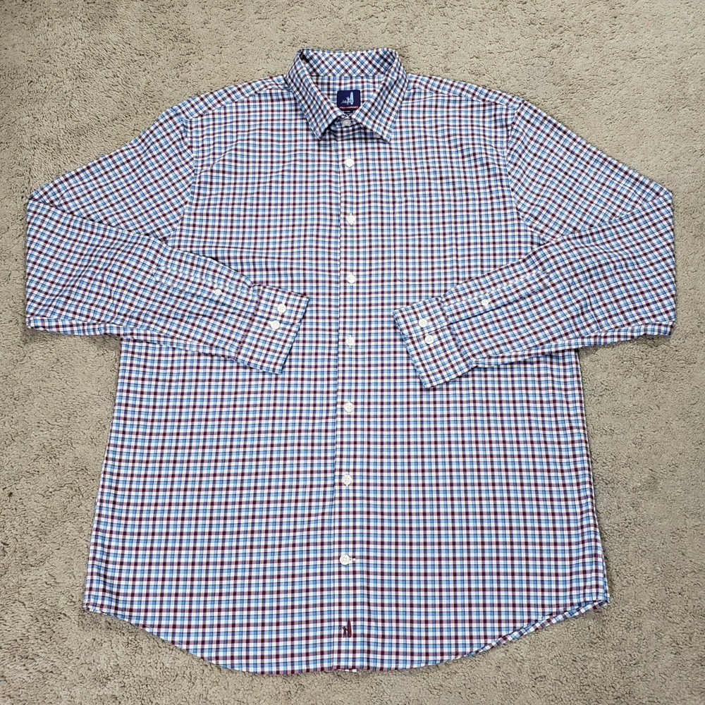 Johnnie-O Mens Large Redmond Prep-Formance Plaid Button Down Shirt Cranberry